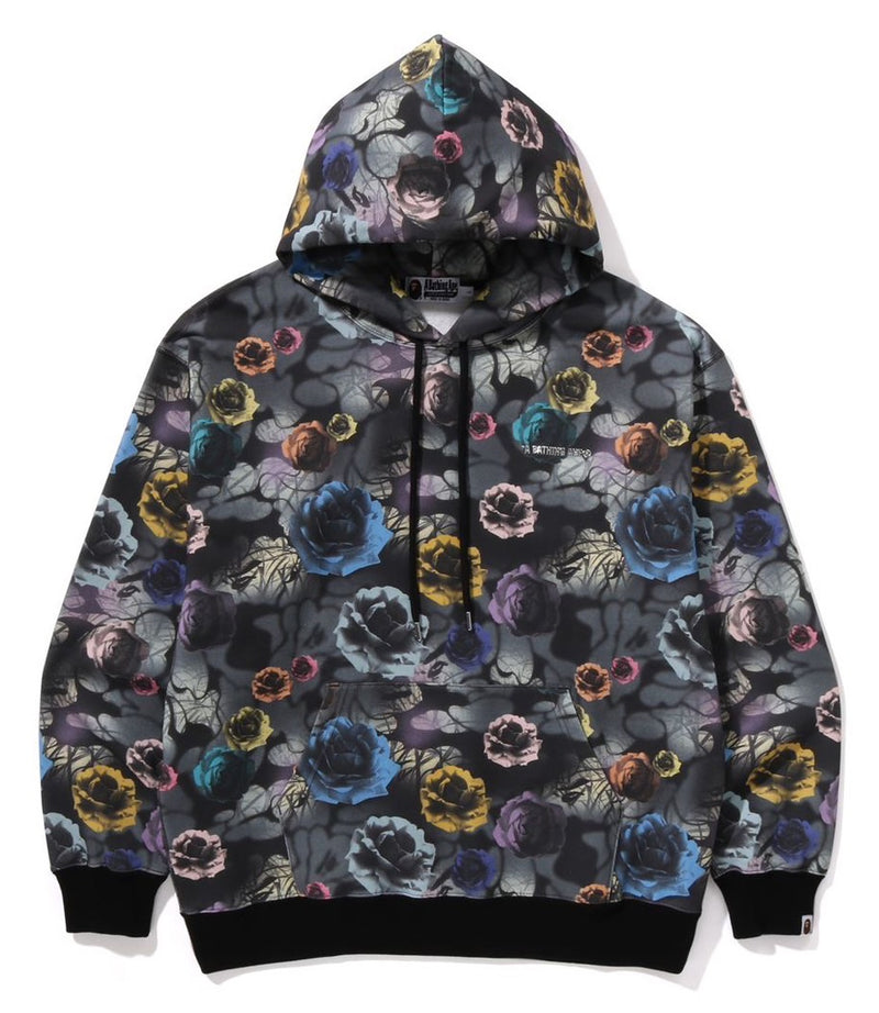 A BATHING APE FLORAL CAMO PATTERN RELAXED FIT PULLOVER HOODIE