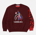 A BATHING APE BAPE x CLOT CAMO SHARK PATCHED RELAXED FIT CREWNECK SWEAT SHIRT