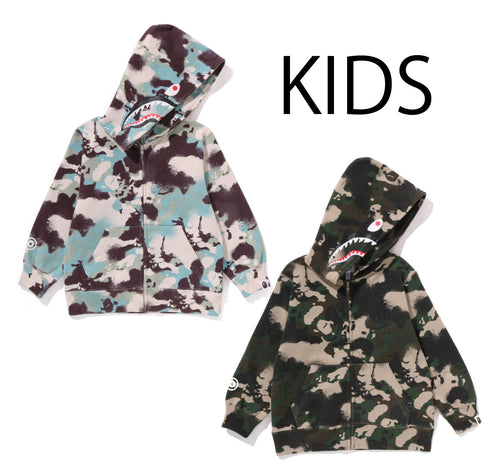 A BATHING APE BAPE KIDS MAP CAMO SHARK ZIP HOODIE