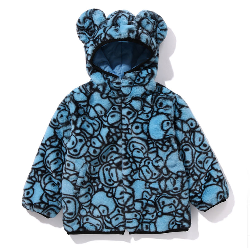 A BATHING APE BAPE KIDS ALL BABY MILO FAUX FUR BEAR EAR HOODIE JACKET