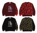 A BATHING APE BAPE x CLOT CAMO SHARK PATCHED RELAXED FIT CREWNECK SWEAT SHIRT