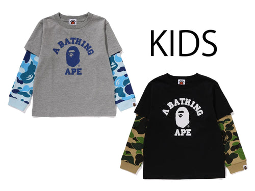 A BATHING APE BAPE KIDS ABC CAMO COLLEGE LAYERED SLEEVES LS TEE