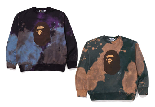 A BATHING APE TIE DYE APE HEAD RELAXED FIT CREWNECK SWEAT SHIRT