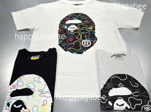 A BATHING APE NEON CAMO BIG APE HEAD TEE