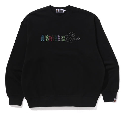 A BATHING APE RHINE STONE LOGO RELAXED FIT CREWNECK SWEAT SHIRT