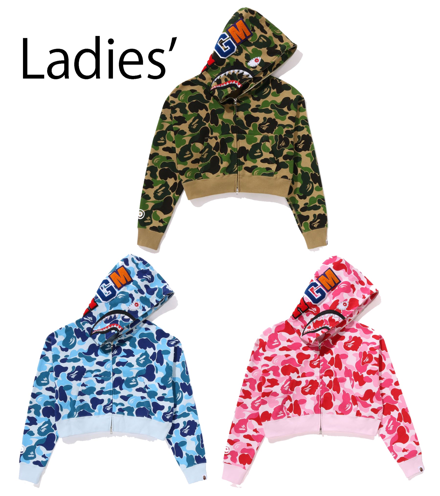 A BATHING APE Ladies' ABC CAMO CRYSTAL STONE SHARK CROPPED FULL ...