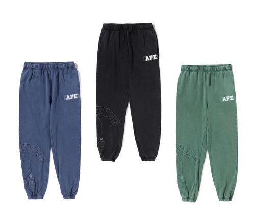 A BATHING APE VINTAGE WASHED COLLEGE PATCH SWEAT PANTS