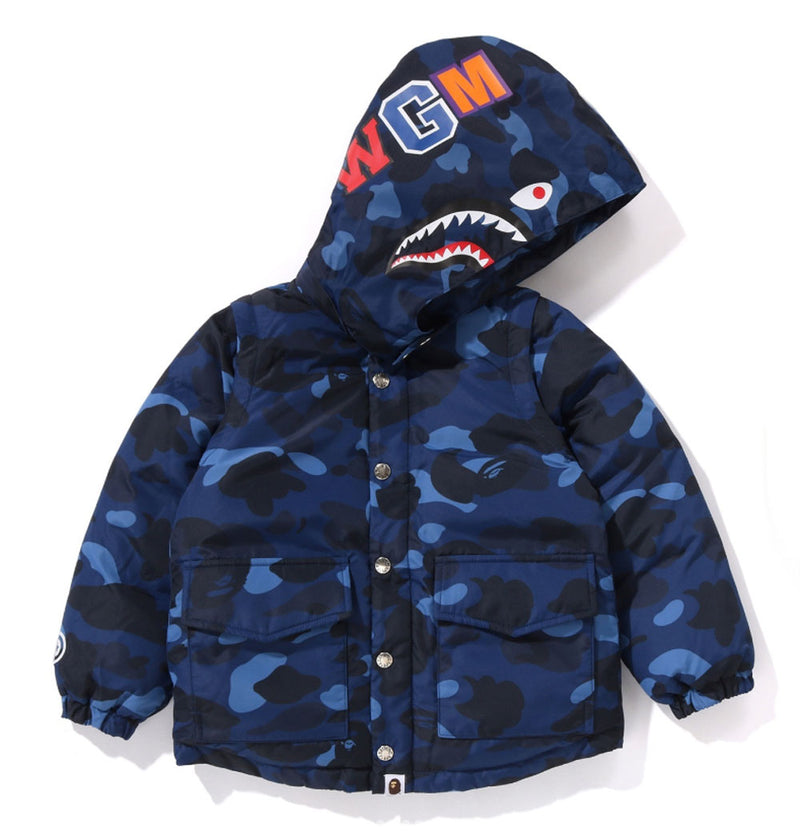 A BATHING APE BAPE KIDS COLOR CAMO SHARK 4WAY DOWN JACKET