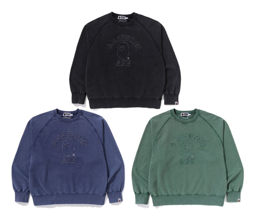 A BATHING APE WASHED EFFECT COLLEGE PATCH RELAXED FIT CREWNECK