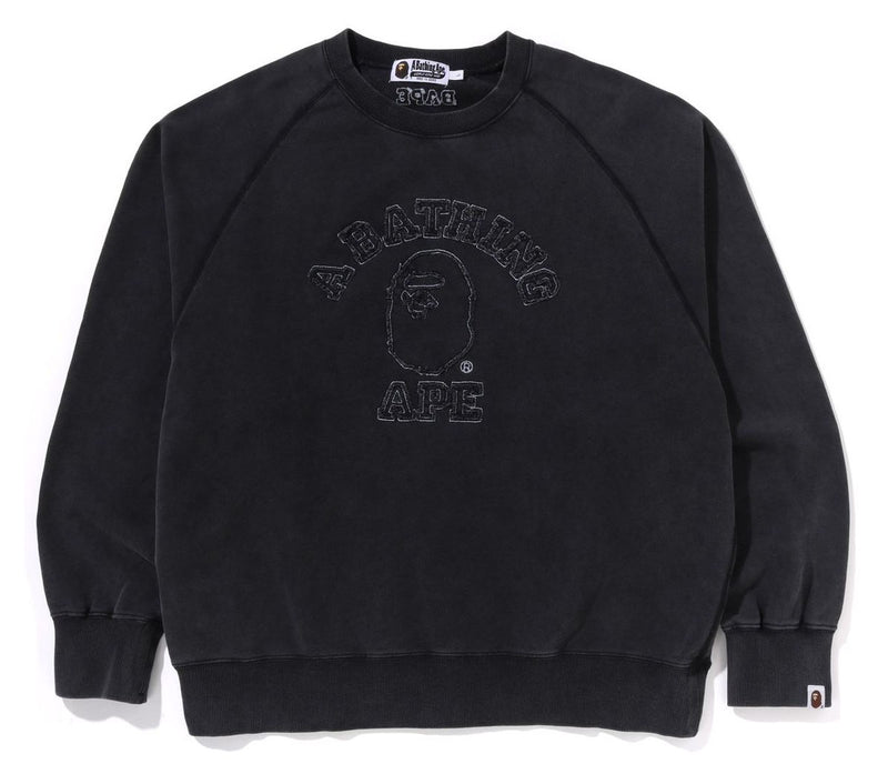 A BATHING APE WASHED EFFECT COLLEGE PATCH RELAXED FIT CREWNECK