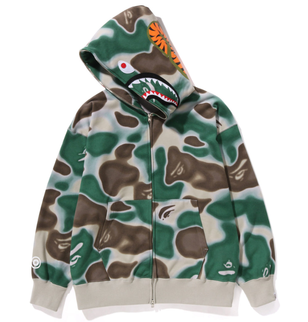 A BATHING APE LIQUID CAMO SHARK RELAXED FIT FULL ZIP HOODIE