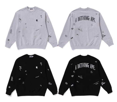 A BATHING APE MULTI LOGO RELAXED FIT CREWNECK SWEAT SHIRT