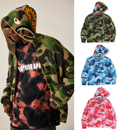 A BATHING APE ABC CAMO CROCHET RELAXED FIT SHARK FULL ZIP HOODIE