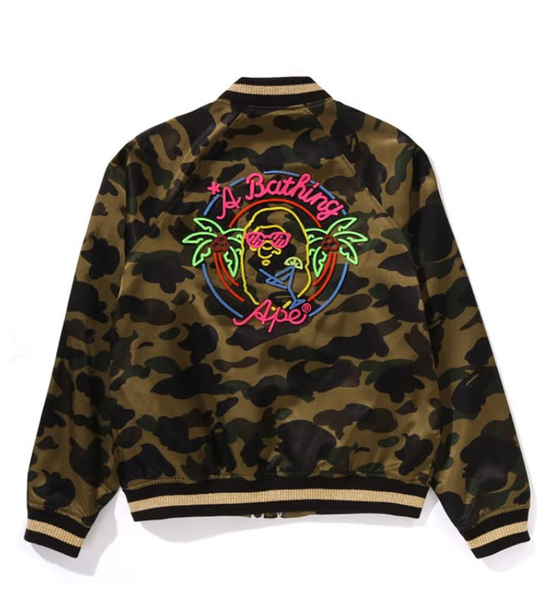 A BATHING APE Ladies' 1ST CAMO NEON APE HEAD SOUVENIR JACKET