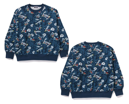 A BATHING APE JAPANESE TATTOO CAMO RELAXED FIT CREWNECK SWEAT SHIRT