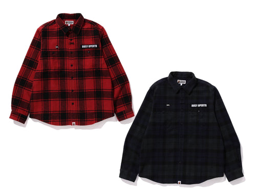 A BATHING APE FLANNEL CHECK TACTICAL SHIRT ( RELAXED FIT )