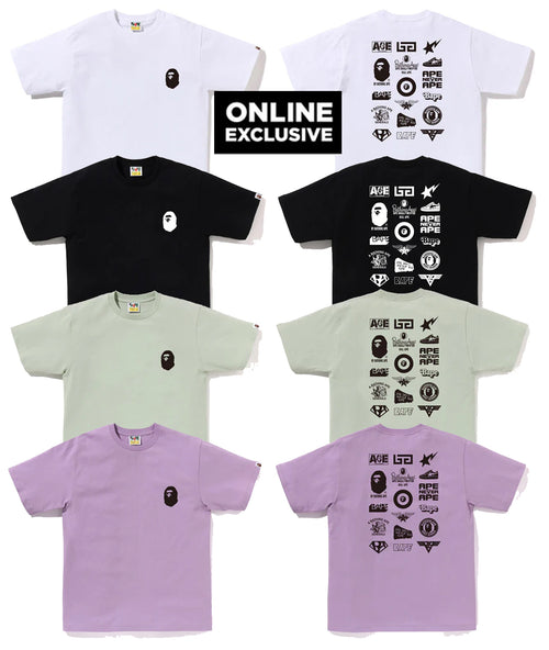 A BATHING APE ONLINE EXCLUSIVE BICOLOR MULTI LOGO TEE