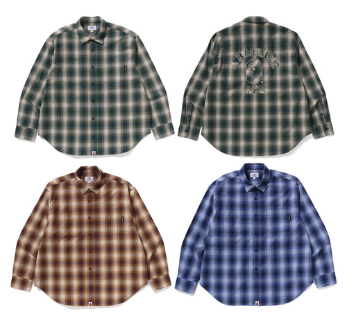 A BATHING APE OMNRE CHECK COLLEGE RELAXED FIT SHIRT