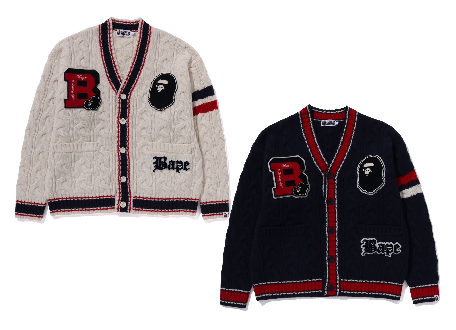 A BATHING APE COLLEGE BADGES KNIT CARDIGAN