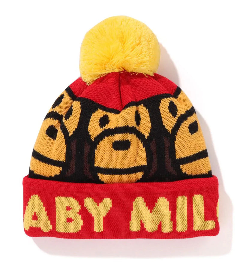 A BATHING APE BAPE KIDS SQUARE MILO POM POM KNIT CAP