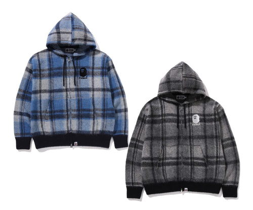 A BATHING APE BAPE CHECK MOHAIR KNIT HOODIE