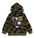 A BATHING APE BAPE KIDS 1ST CAMO PATCH PRINT SHARK ZIP HOODIE