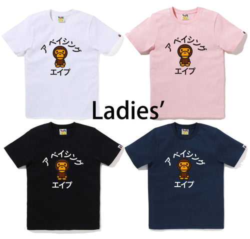 A BATHING APE Ladies' BABY MILO KATAKANA COLLEGE TEE