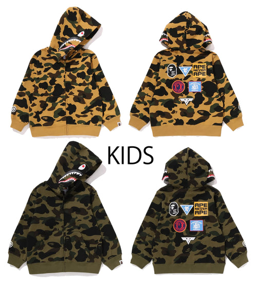 A BATHING APE BAPE KIDS 1ST CAMO PATCH PRINT SHARK ZIP HOODIE