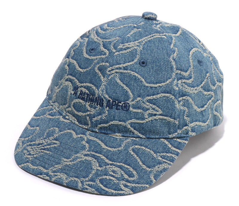 A BATHING APE LINE CAMO JACQUARD MULTI LOGO DENIM CAP