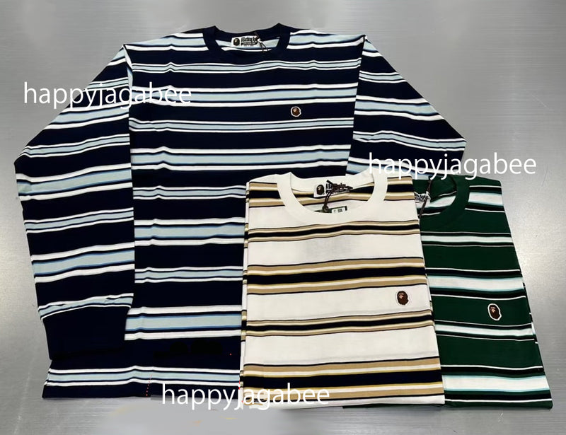 A BATHING APE ONE POINT STRIPE L/S TEE