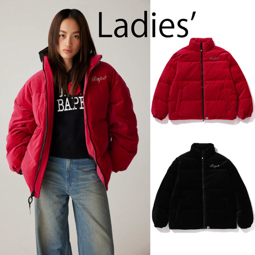 A BATHING APE Ladies' CRYSTAL STONE BAPE LOGO VELOUR DOWN JACKET