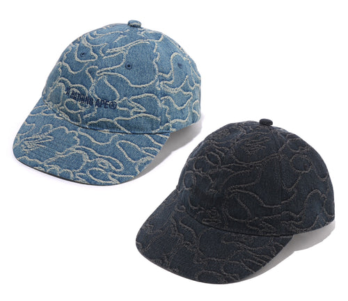 A BATHING APE LINE CAMO JACQUARD MULTI LOGO DENIM CAP