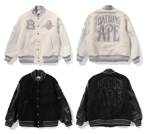 A BATHING APE LINE CAMO MULTI LOGO WOOL VARSITY JACKET