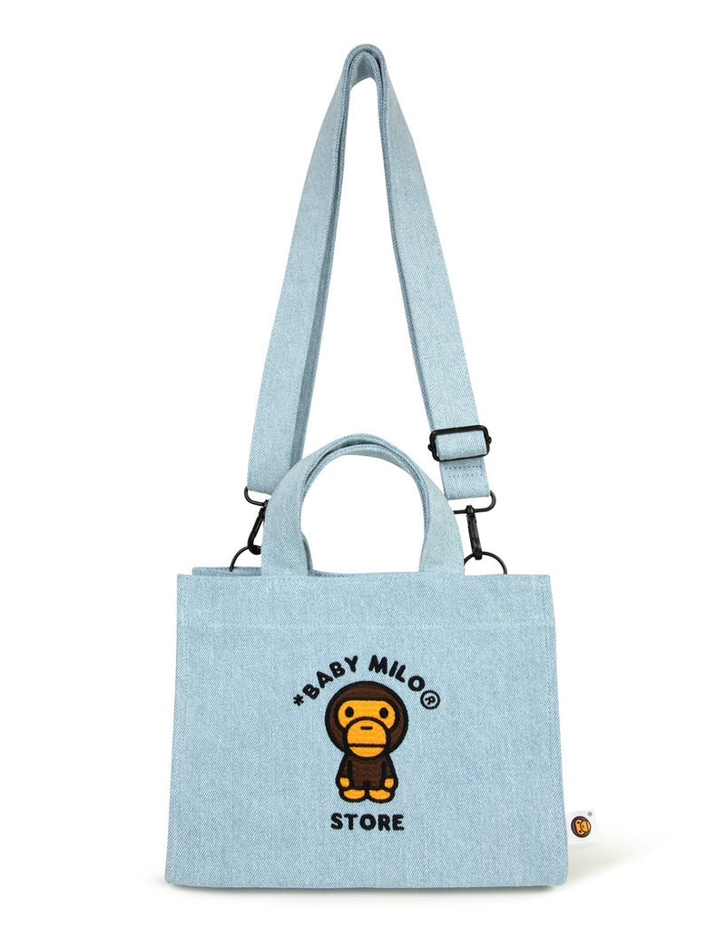 A BATHING APE BABY MILO STORE BABY MILO DENIM SMALL TOTE BAG