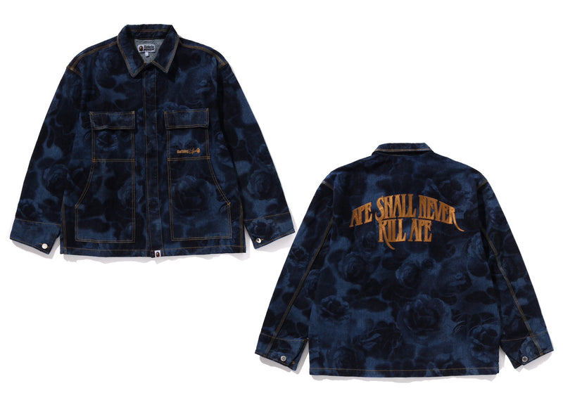 A BATHING APE FLORAL CAMO JACQUARD 13oz DENIM WORK JACKET