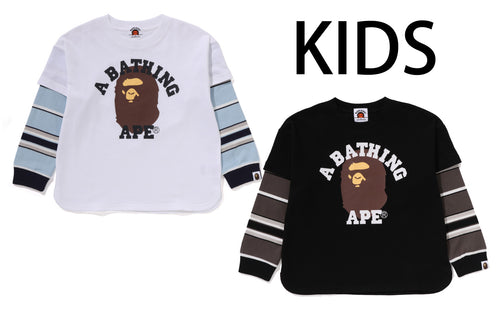 A BATHING APE BAPE KIDS COLLEGE LAYERED SLEEVES RELAXED FIT LS TEE