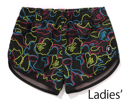 A BATHING APE Ladies' NEON CAMO JACQUARD TRACK SHORTS