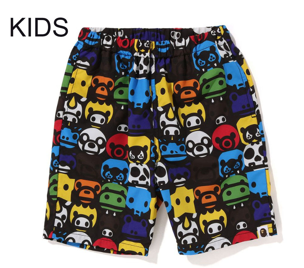 A BATHING APE BAPE KIDS MILO SAFARI BLOCK BEACH SHORTS