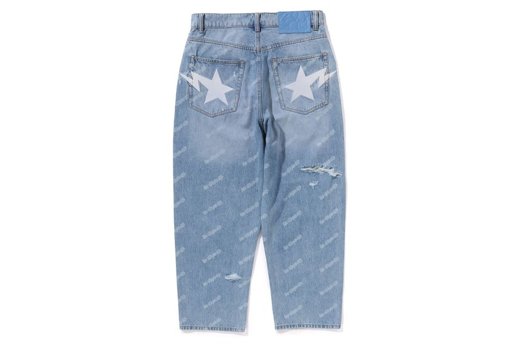 A BATHING APE BAPE HEXAGRAM LASER DESTROY DENIM PANTS