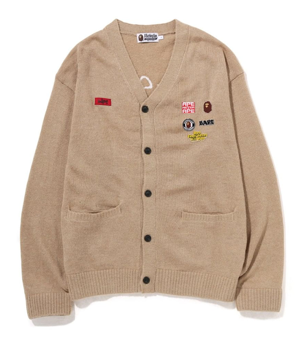 A BATHING APE EMBROIDERY SHAGGY KNIT CARDIGAN with Pins