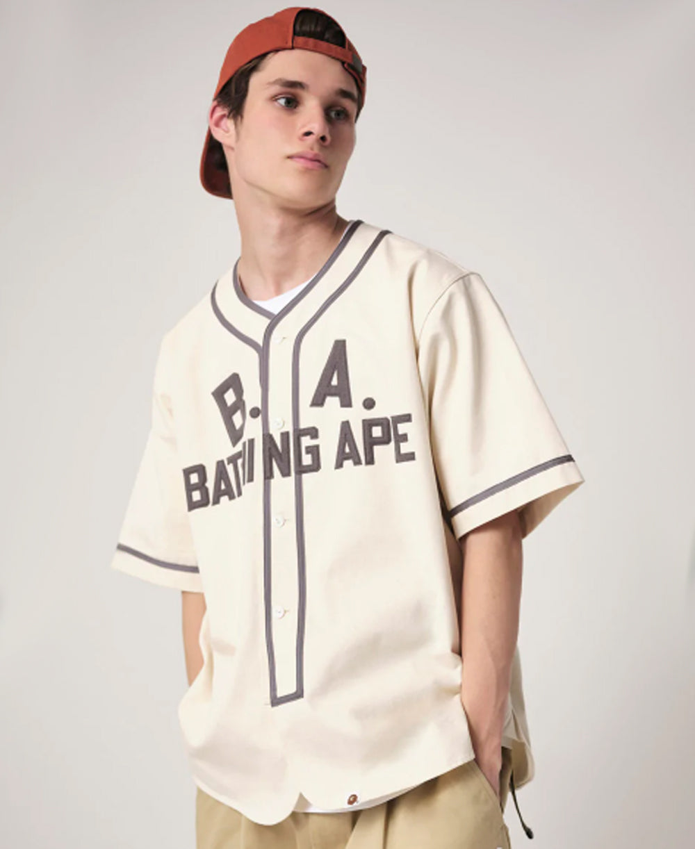 A Bathing Ape Cooperstown Collection Baseball Shirt w/ Tags - Grey Casual  Shirts, Clothing - WBATP20894