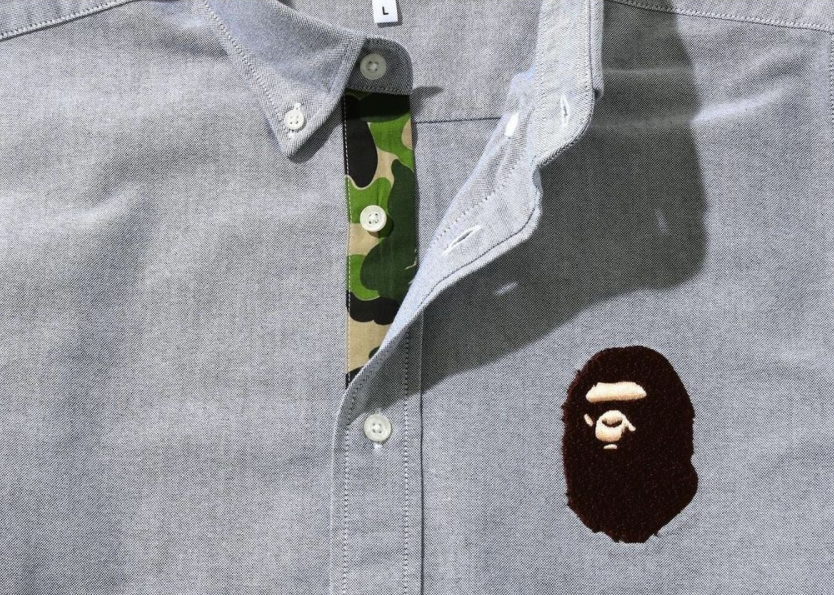 A BATHING APE LARGE APE HEAD OXFORD BD SHIRT