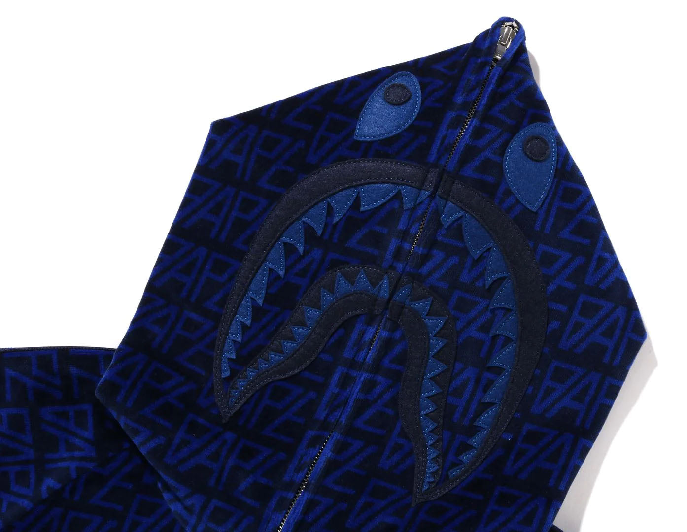 Shop BAPE Logo Monogram Velour Shark Full Zip Hoodie Online