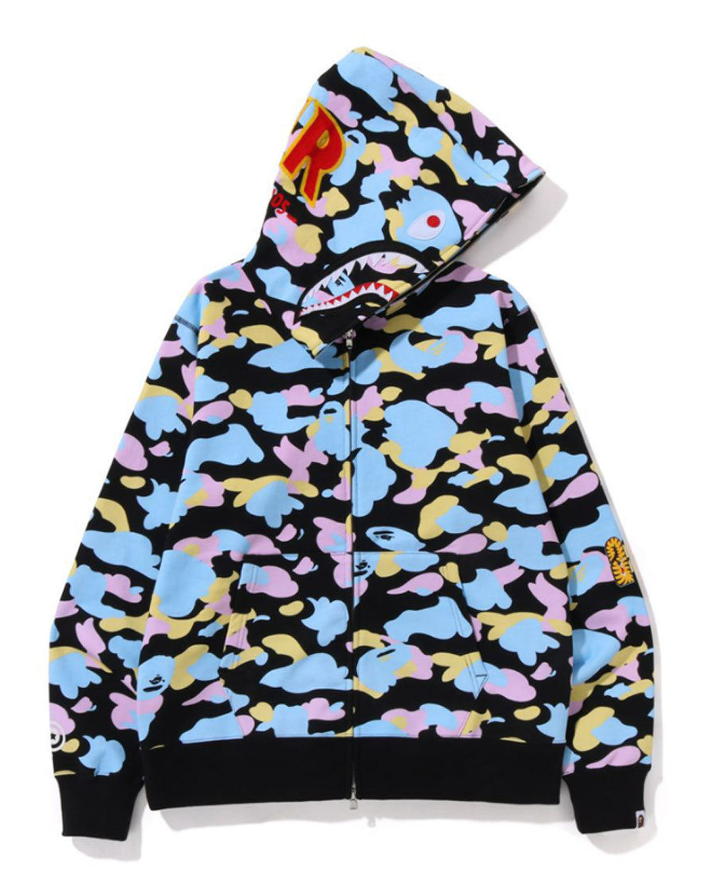 A BATHING APE NEW MULTI CAMO 2ND SHARK FULL ZIP HOODIE