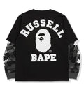 A BATHING APE × RUSSELL ATHLETIC BAPE x RUSSELL COLOR CAMO COLLEGE LAYERD L/S TEE