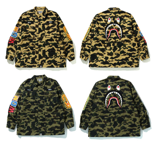 A BATHING APE 1ST CAMO SHARK RELAX MILITARY SHIRT