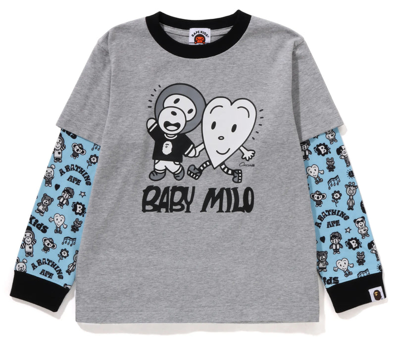 A BATHING APE BAPE KIDS X CHOCOMOO MILO FRIENDS LAYERED L/S TEE