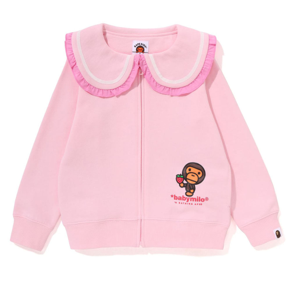 A BATHING APE BAPE KIDS BABY MILO STRAWBERRY FRILL COLLAR ZIP