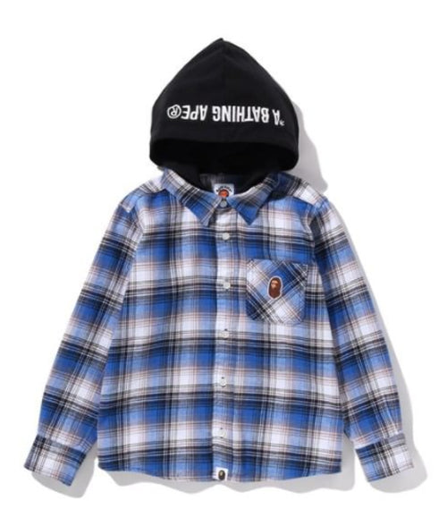 A BATHING APE BAPE KIDS CHECK HOODIE LAYERED SHIRT