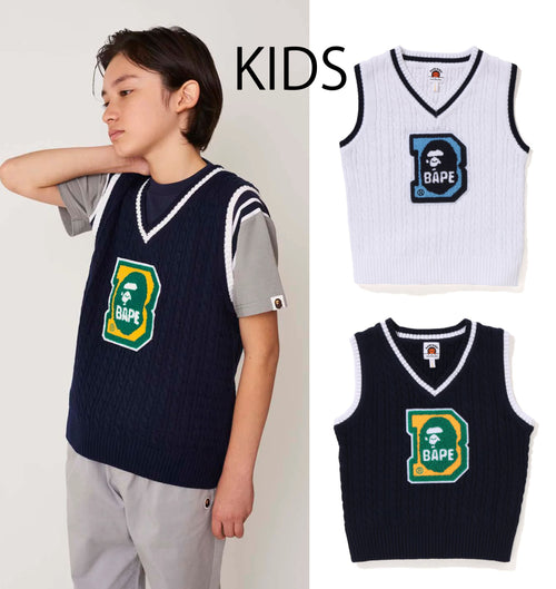 A BATHING APE BAPE KIDS APE HEAD B PATCH CABLE KNIT VEST ( KIDS & JUNIOR )